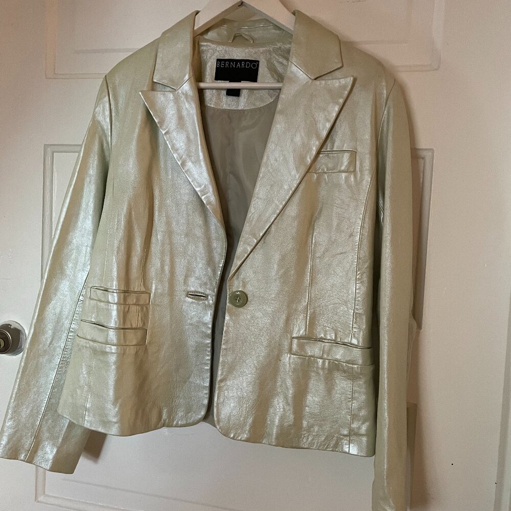 Bernardo Green Metallic Leather Blazer
